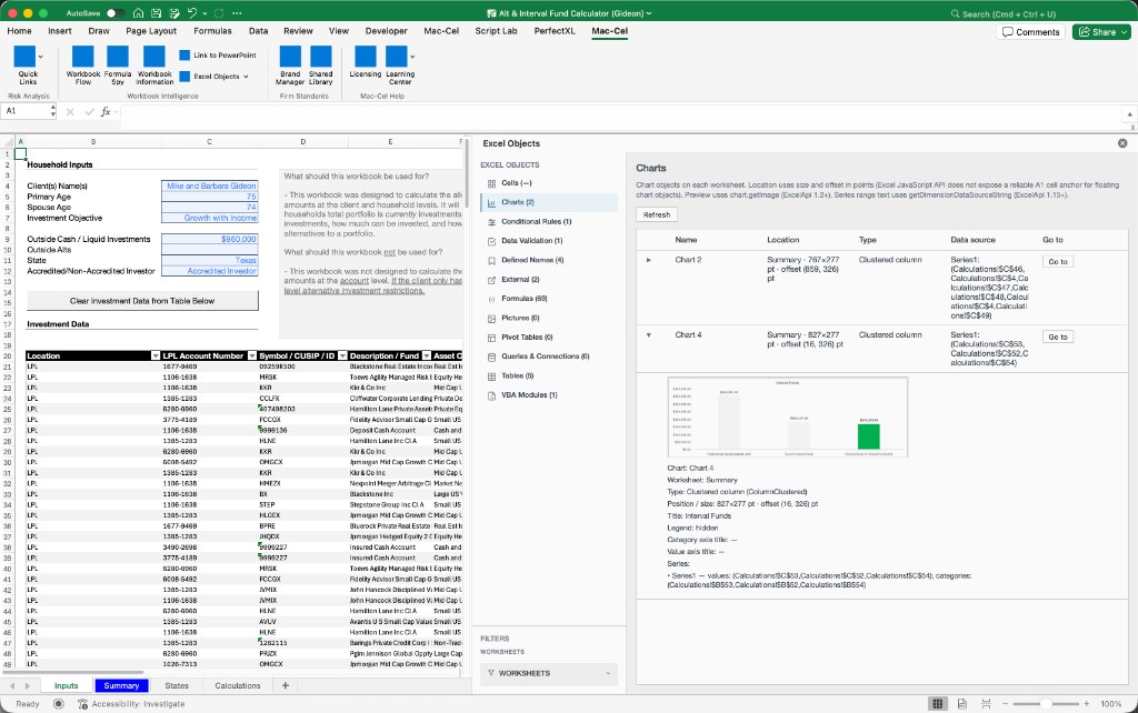 Excel Objects — charts catalog with jump-to selection
