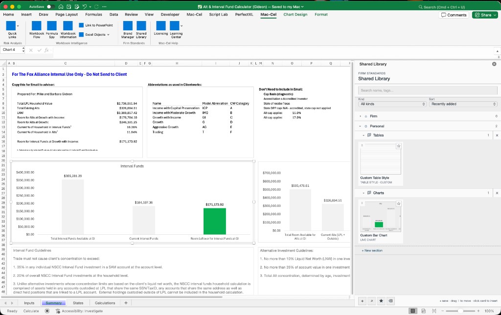 Shared Library — firm chart and table styles in Excel